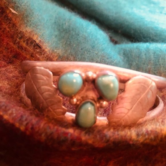 Vintage Navajo Silver Turquoise 3 stone cuff bracelet - Picture 3 of 5